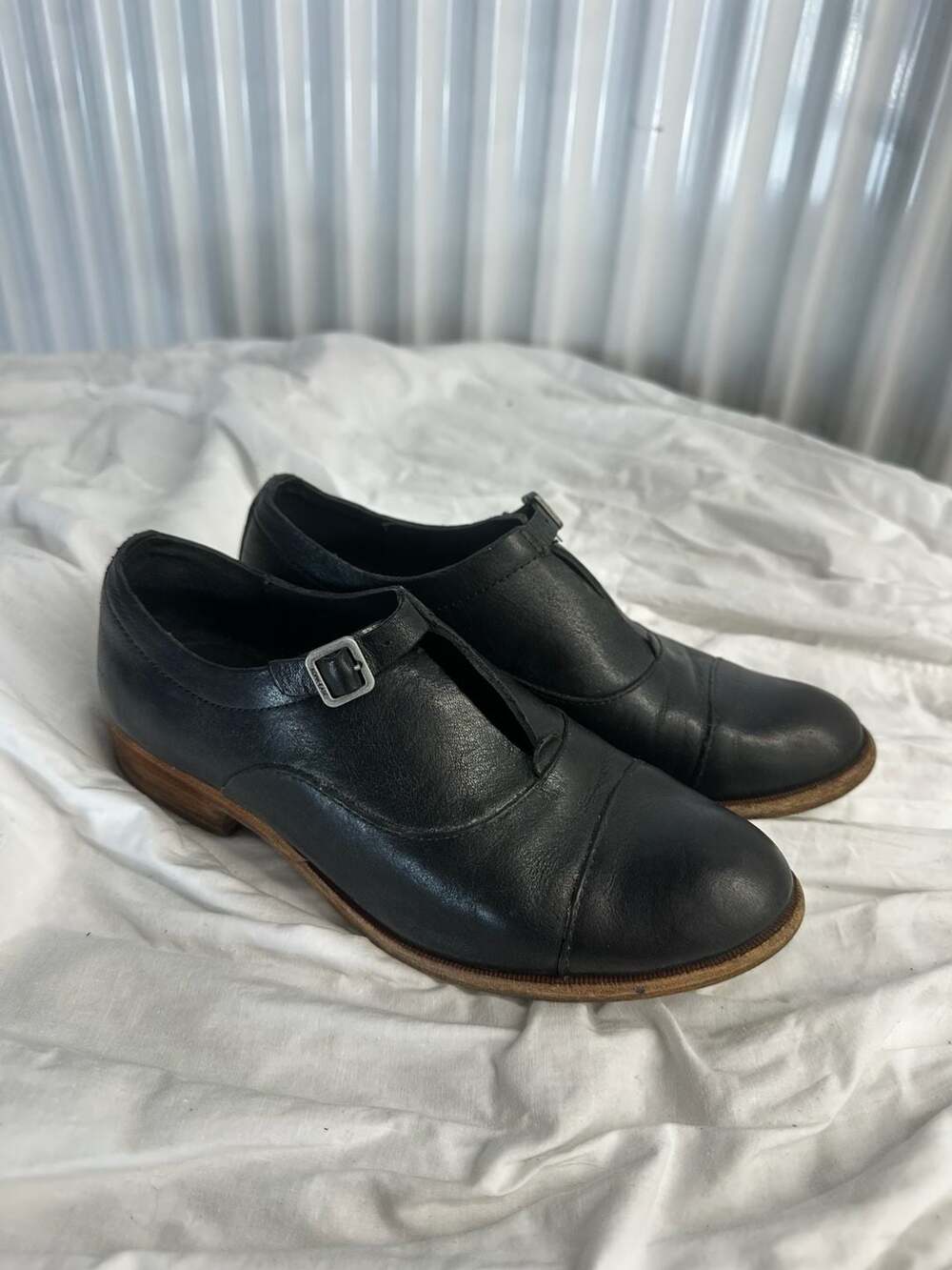 Kork-Ease Black Leather Buckle Monk Strap Shoes Size 7M